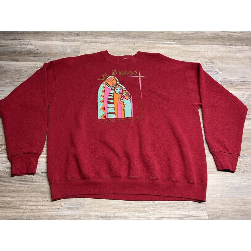 Vintage Bible Christian We 3 Kings Jesus Crewneck Sweatshirt Sz XL Christmas Art